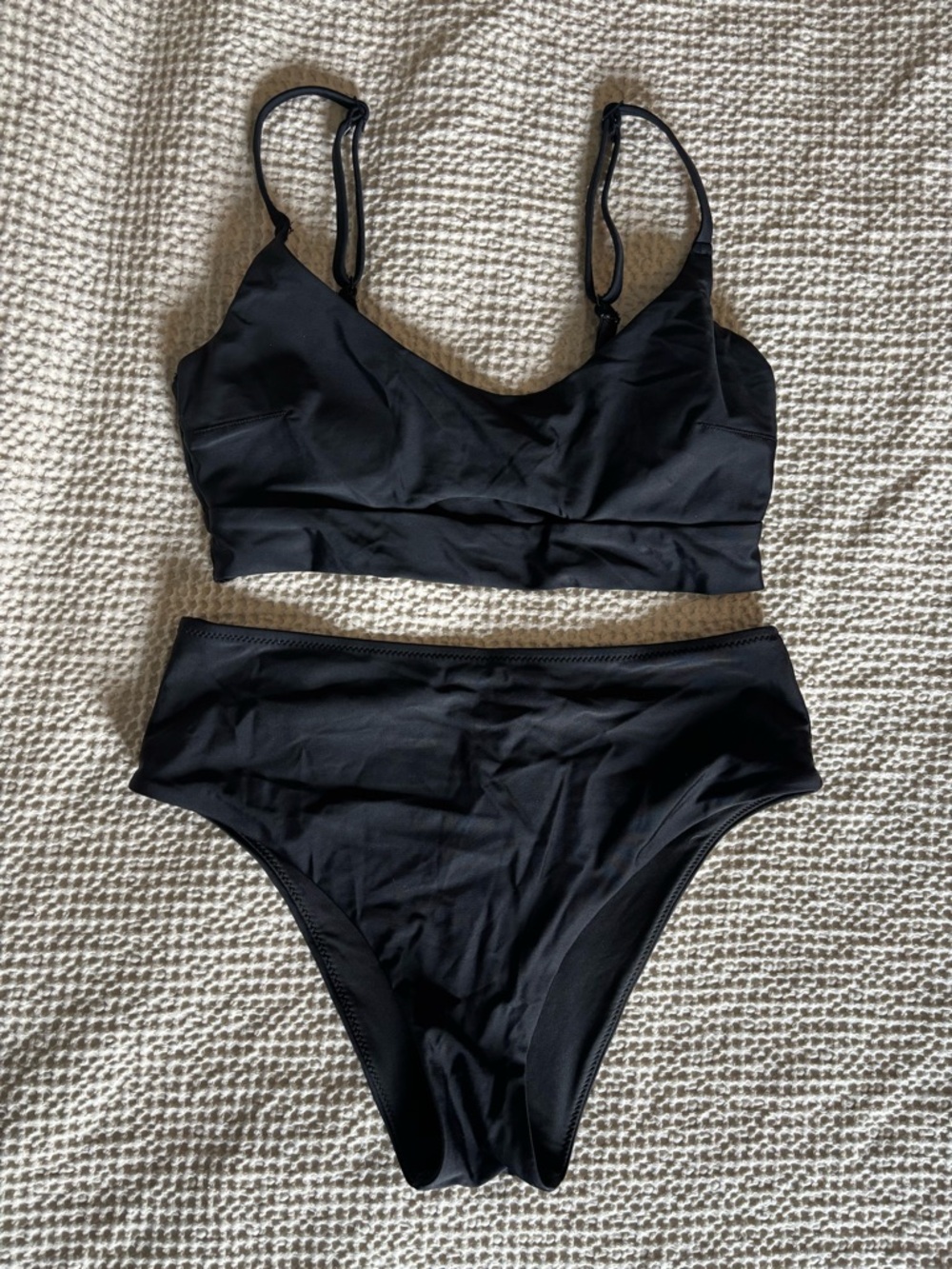 Aerie Black Two-Piece Bikini Set - High Waist Top and Bottom